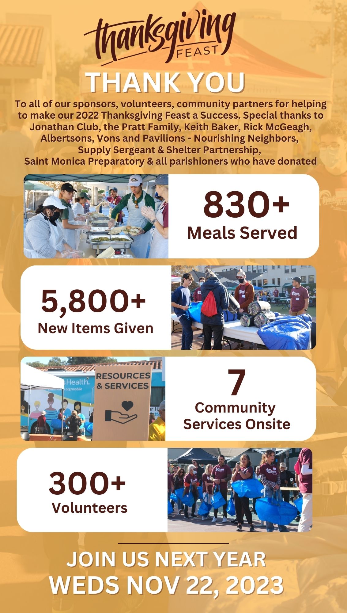 thank you to all of our sponsors volunteers community partners for making our 2022 thanksgiving feast a success 1